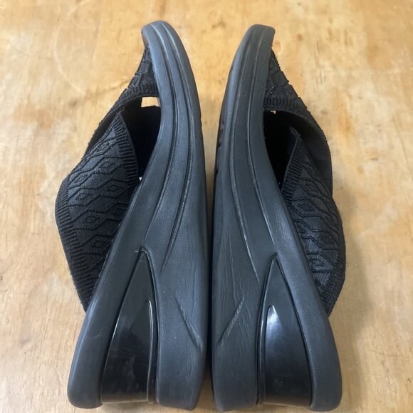 Bzees Desire Sandals Women's 9W Black Comfort Elastic Cross Strap Wedge Slide - Picture 6 of 13